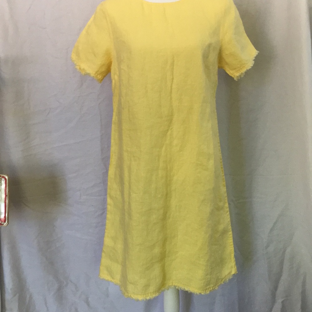 Yellow Tommy Bahama linen fringe edge shift Dress